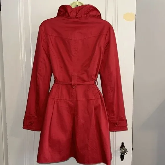 Elle red ruffle & zip front all weather‎ or rain cotton/spandex short coat - Picture 7 of 11